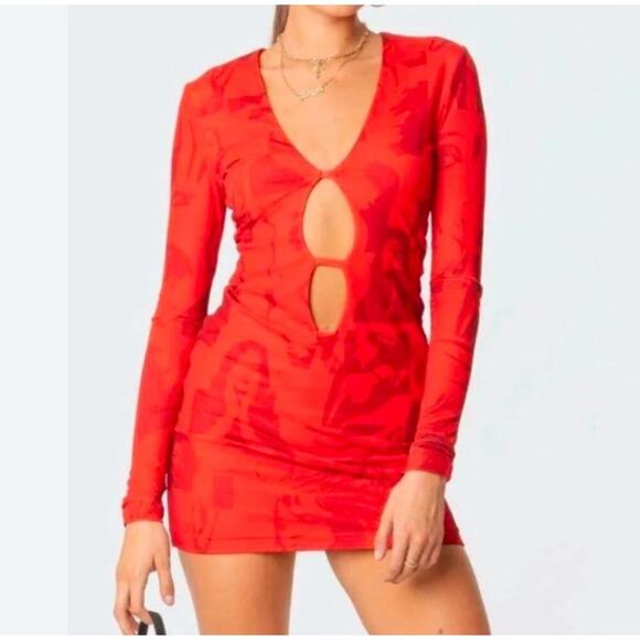 Edikted Dollskill Red Pop Art Graphic Bodycon Mini Dress Size S - Picture 15 of 15
